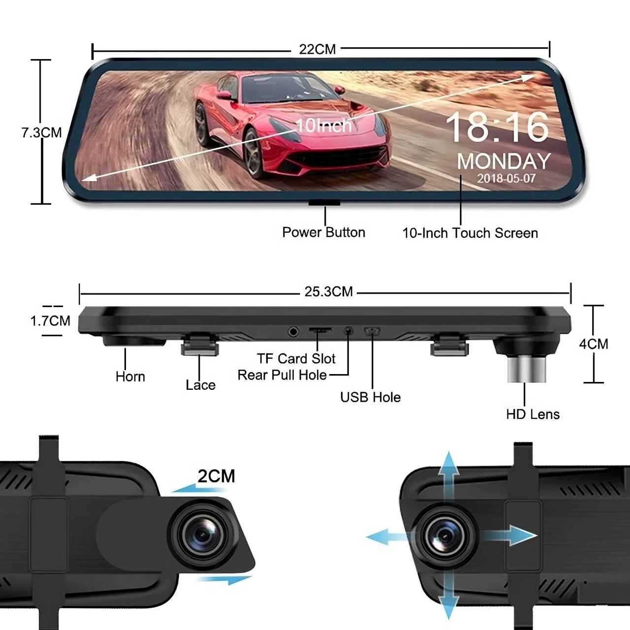 Smart HD Touchscreen Dash Cam Front and Rear View